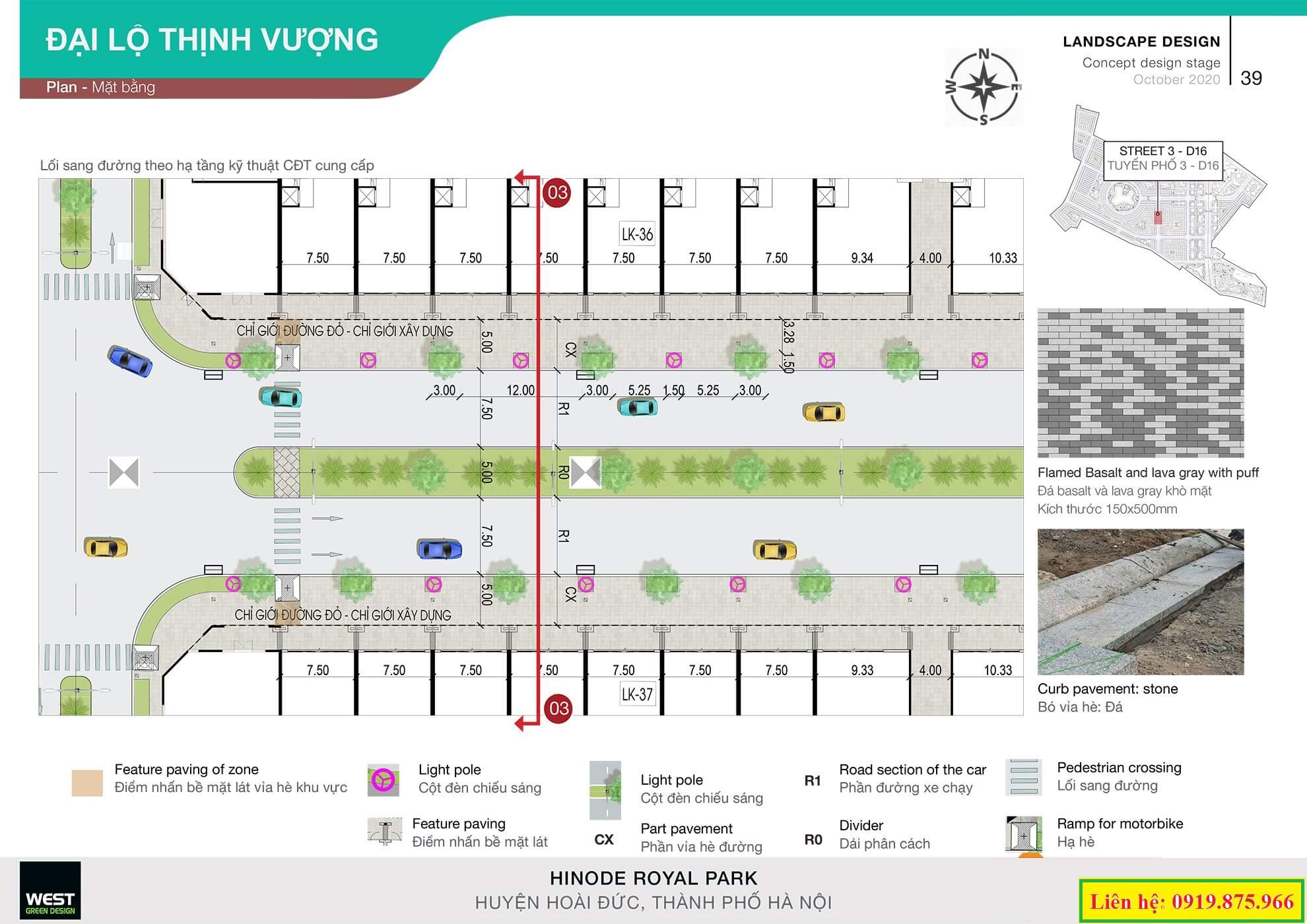 Thông số kĩ thuật đường đại lộ Thịnh Vượng Khu đô thị Hinode Royal Park
