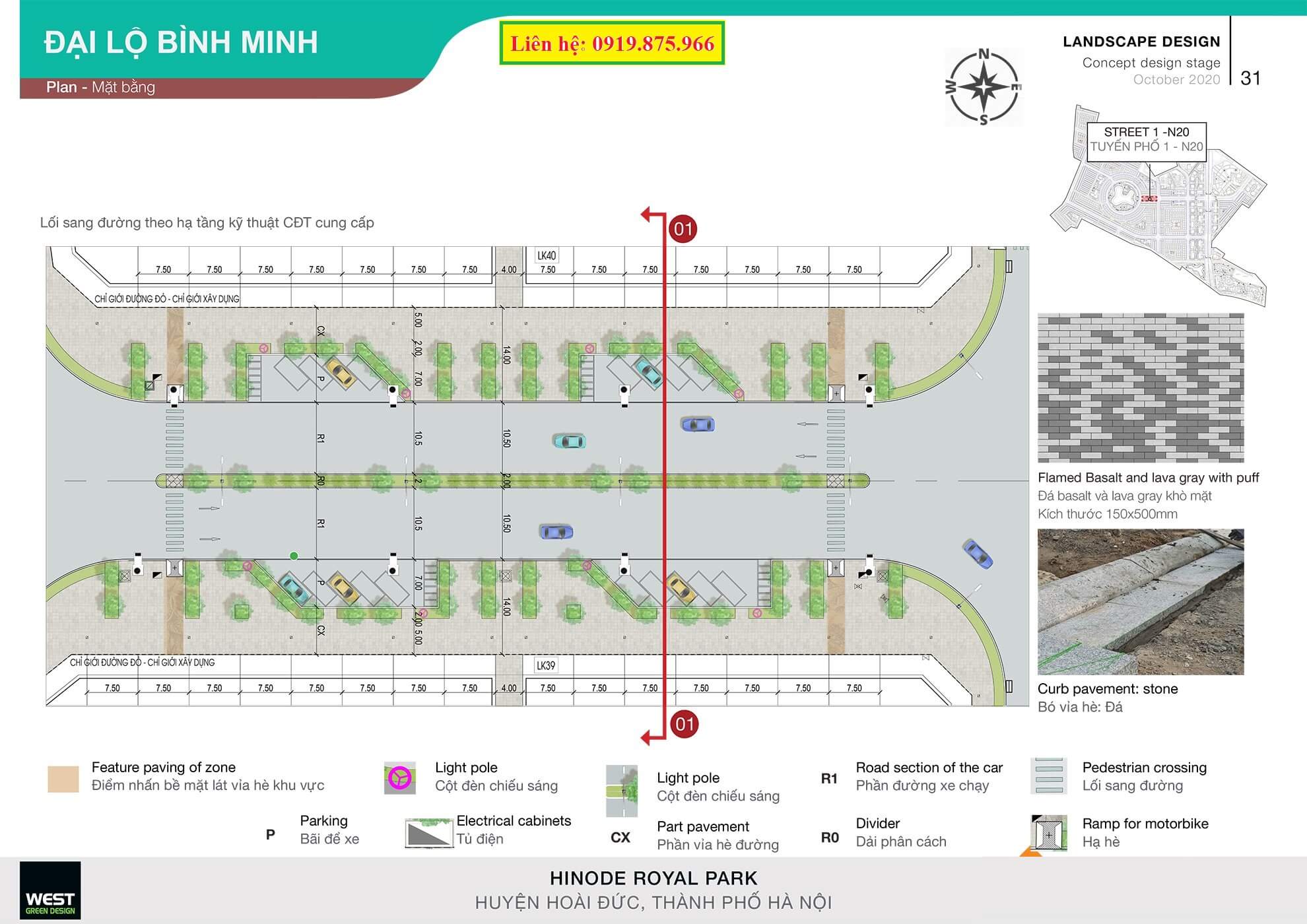 Thông số kĩ thuật đường đại lộ bình minh Khu đô thị Hinode Royal Park