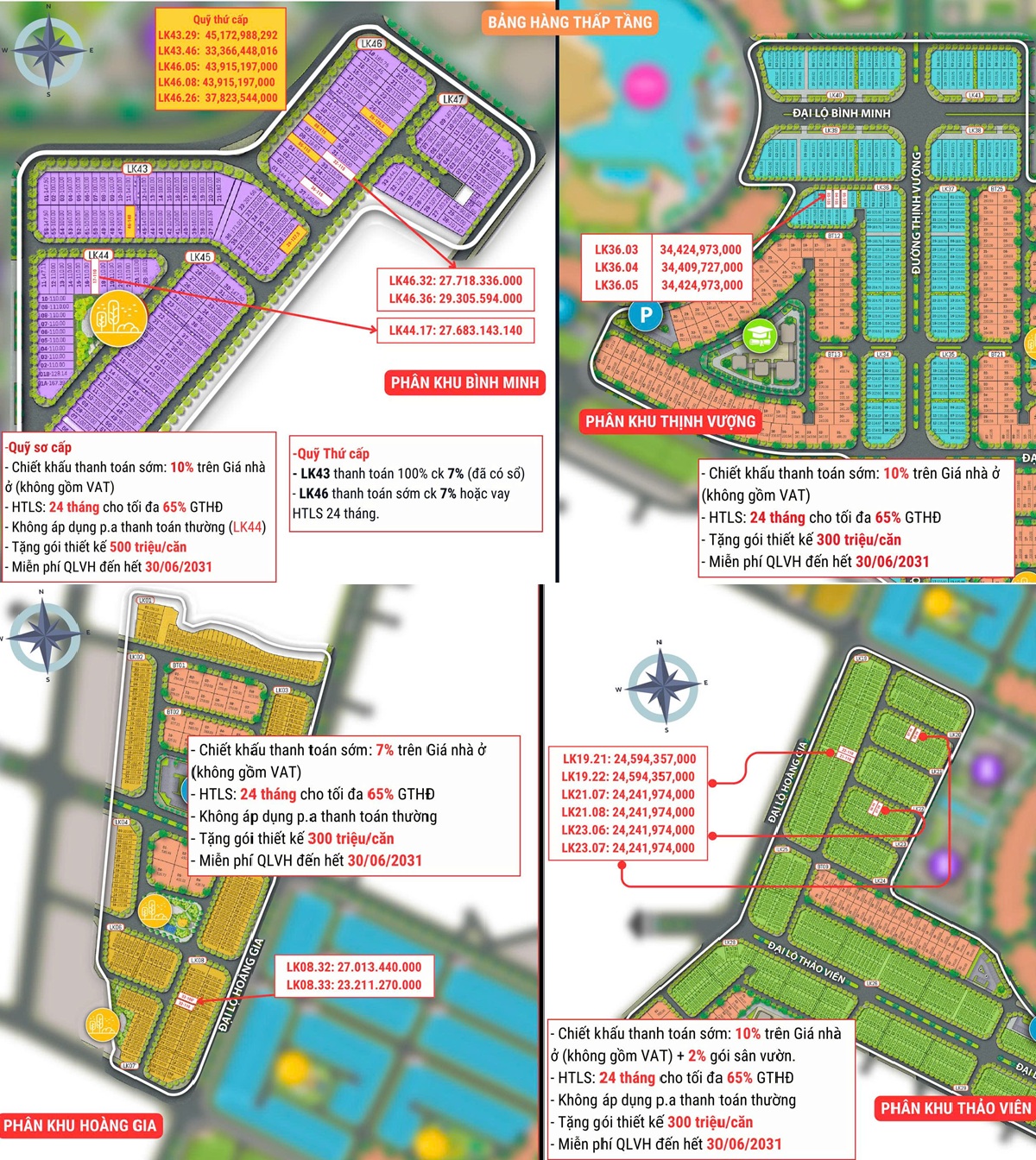 Bảng giá bán biệt thự liền kề Hinode Royal Park 2025